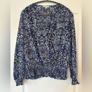 EUC Alex & LiLi Floral Blouse with Elastic Sleeves And Waist